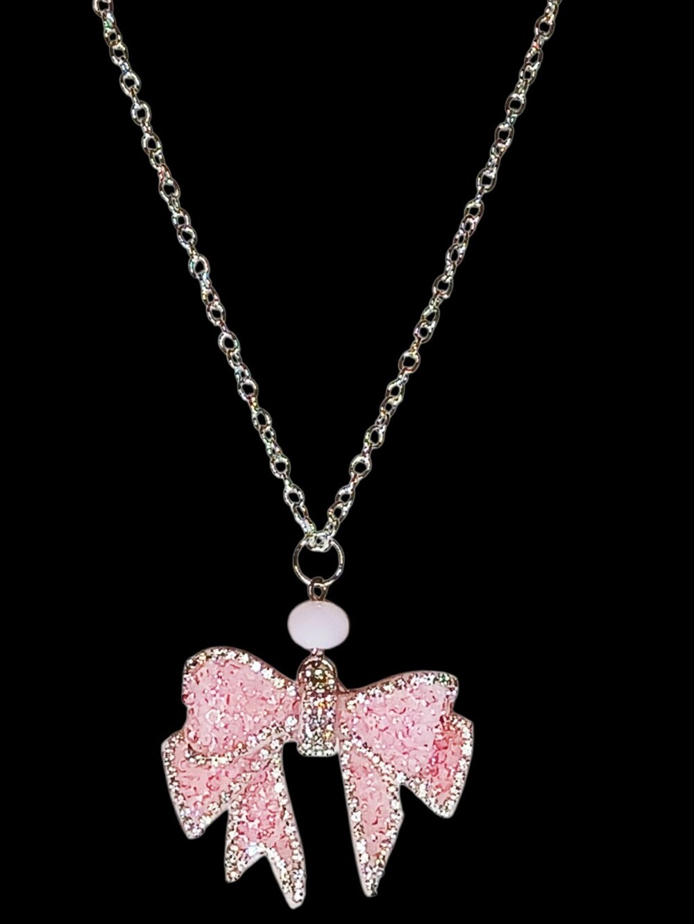 Silver Enchanted Choker Pink Bow Necklace Coquette Dollette Balletcore Y2k 1990s